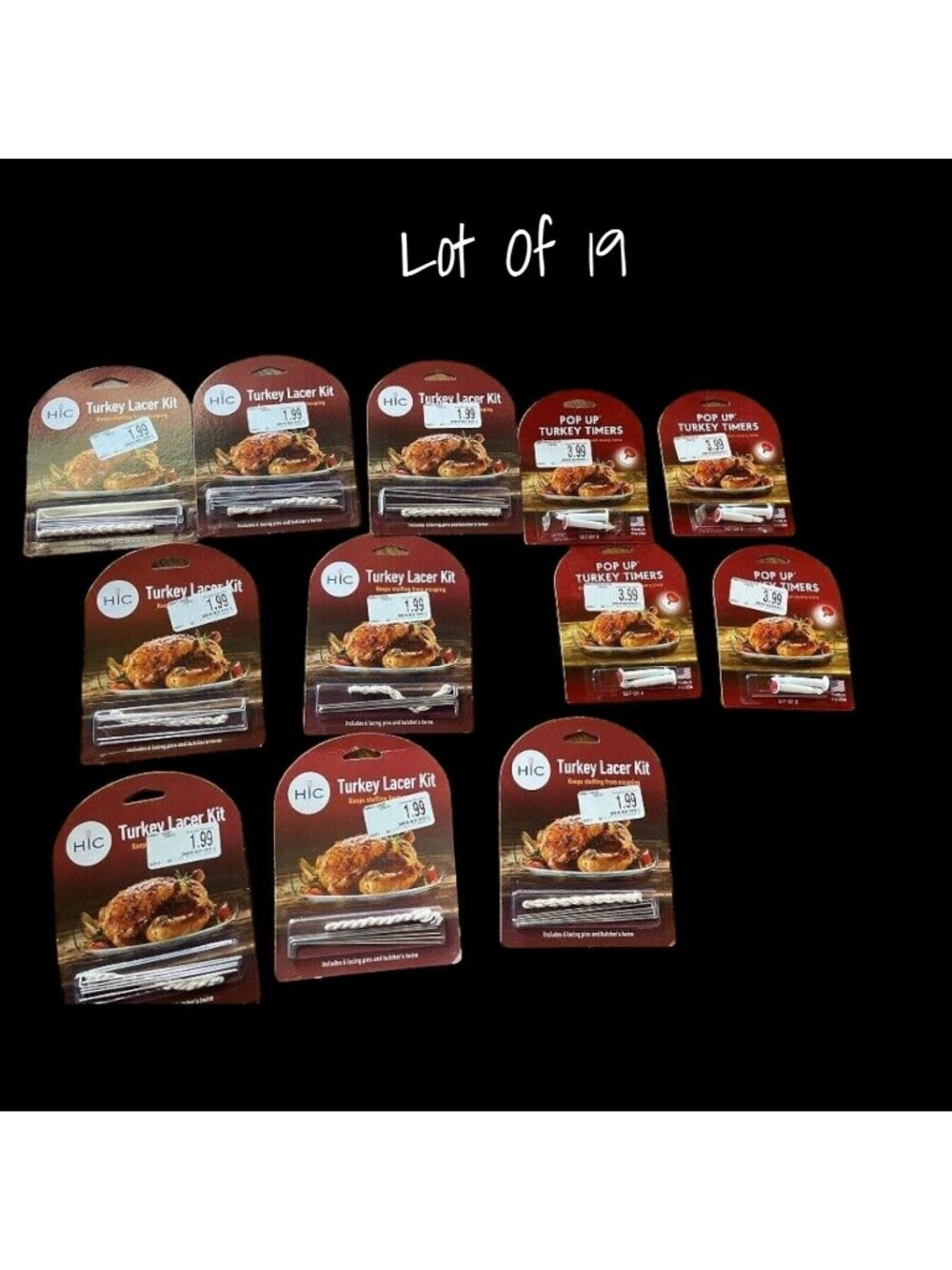 HIC Turkey Pop‑Up Timers Lot of 12 + Lacer Kit Twine Pins Oven Safe USA New